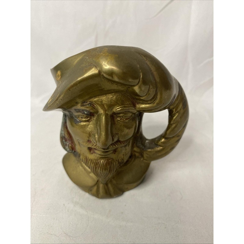 Vintage Solid Brass Pirate Head Jug Mug Barware Whisky Spirit Nautical